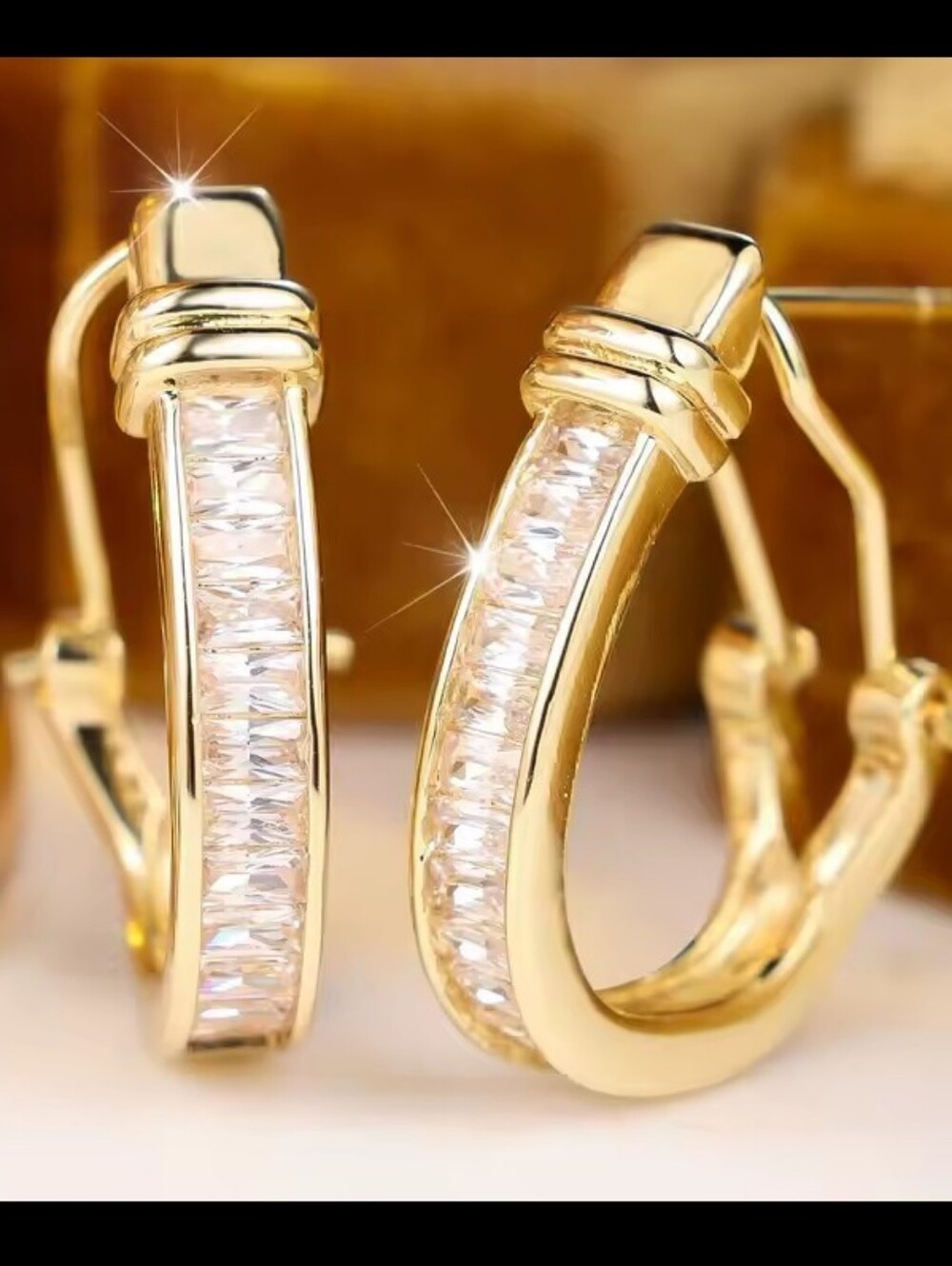 Gold Hoop Earrings Women's Rhinestone Jewelry New G34